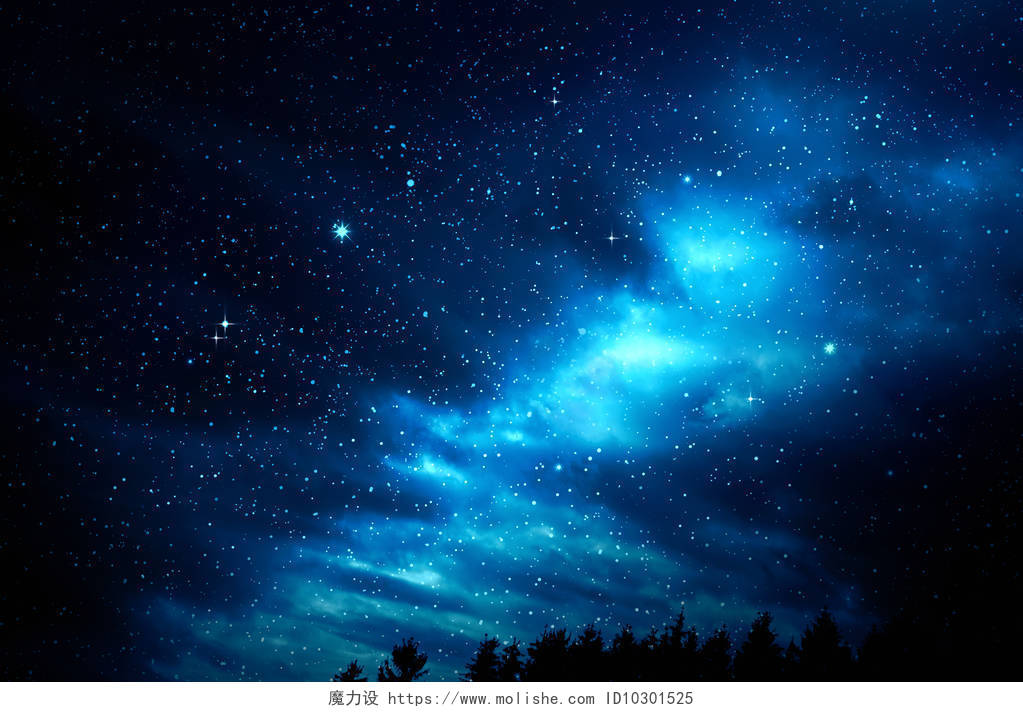 宇宙中充满了星星和大云自然夜背景与树.